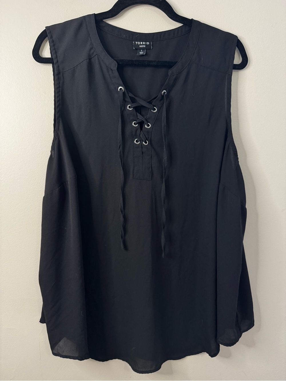 Torrid Harper Georgette Black Lace-Up Sleeveless Blouse Size 1 Plus
